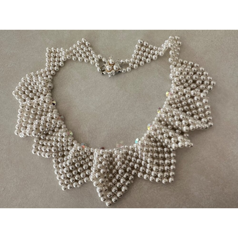 Silver Pearl Cluster Bib Necklace - Women Jewelry Necklaces